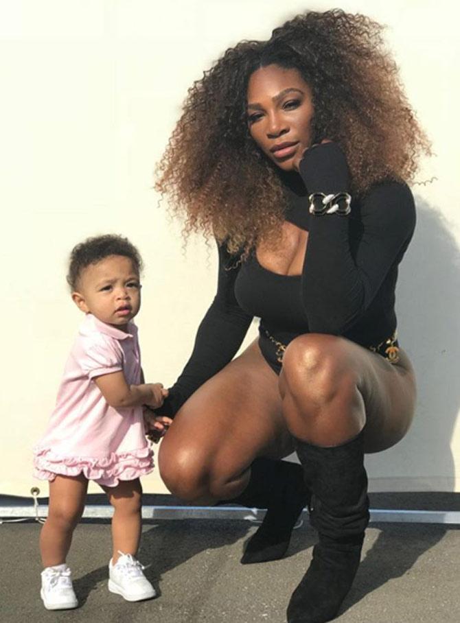 Serena Williams and daughter Olympia look like a super mother-daughter duo as they pose in black and pink outfits respectively