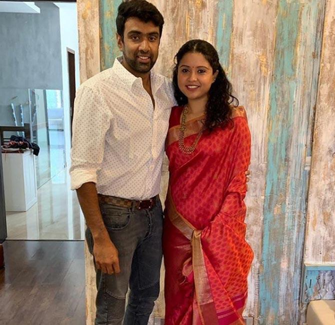 R Ashwin: The bowling all-rounder from Chennai has played 64 Tests with 2,331 runs and 342 wickets. Ashwin's best bowling is 7/59 and highest score is 124.
In picture: R Ashwin with wife Prithi Narayan