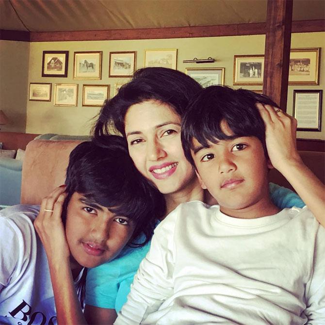 Deepti Bhatnagar and Randeep Arya have two sons, Shubh (born in 2003) and Shiv (born in 2009).
In picture: Deepti Bhatnagar with sons Shubh and Shiv.