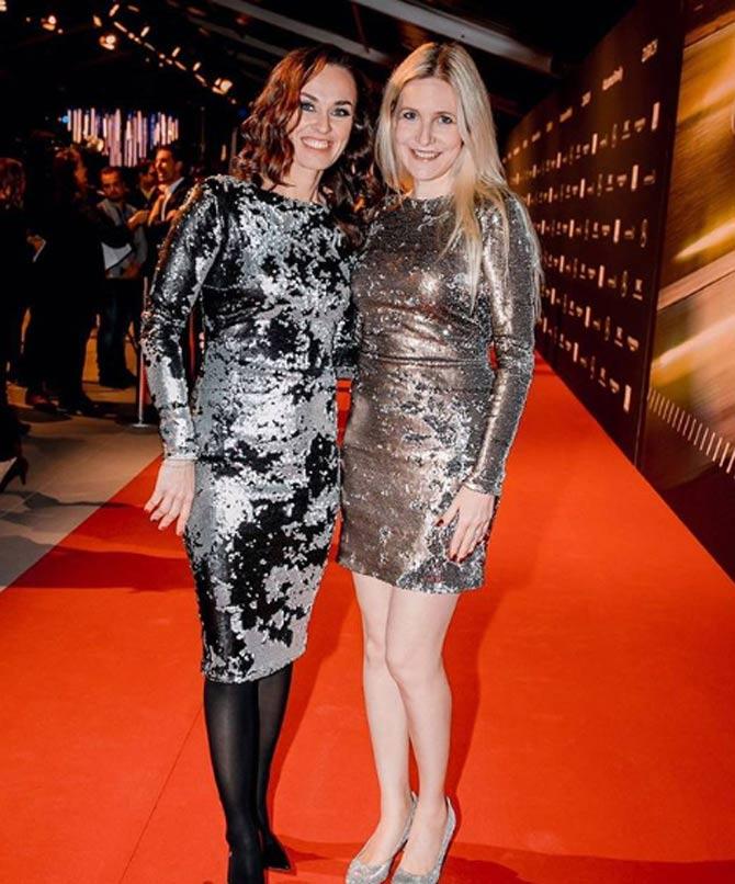 Martina Hingis captioned this photo from the red carpet during and event saying, 'Laureus Charity Night mit Kleid von @anastasiakiefercouture.'