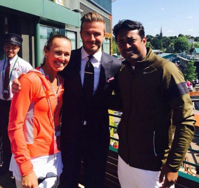 Martina Hingis shared this photo with Leander Paes and David Beckham and captioned it, 'Got a quick pick with David Beckham and my mixed partner @leander Always good for inspiration..'