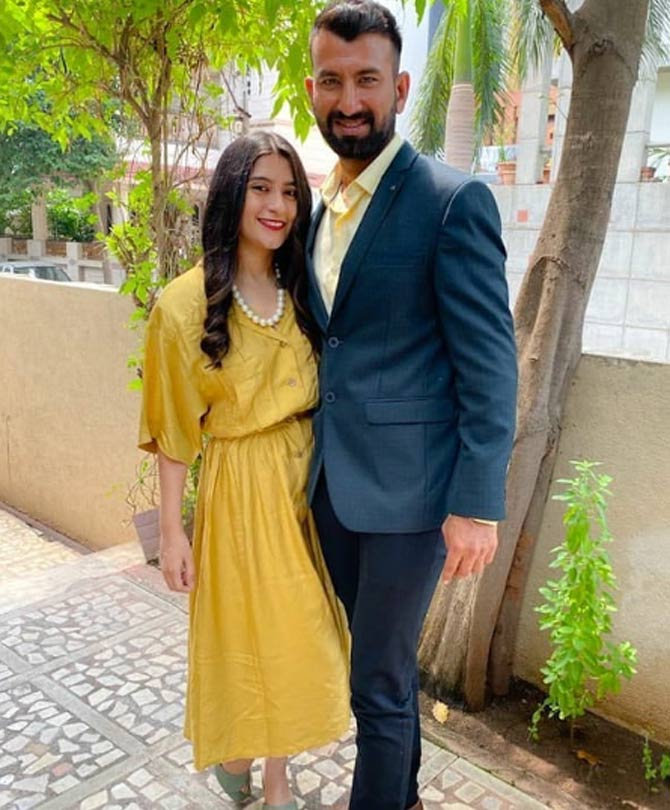Cheteshwar Pujara: The batsman from Gujrat has played 68 Tests and scored a total of 5,426 runs at an average of 51.19. Pujara has 18 centuries and 20 fifties to his name. His highest score is 206*.
In picture: Cheteshwar Pujara with wife Puja Pabari