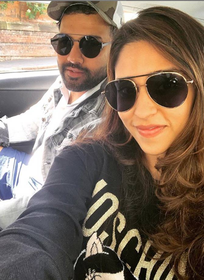 Rohit Sharma: The opening batsman from Mumbai has played 27 Tests with 1,585 runs to his name at an average of 39.62. Rohit has 3 centuries and 10 fifties to his name. His highest score is 177.
In picture: Rohit Sharma with wife Ritika Sajdeh