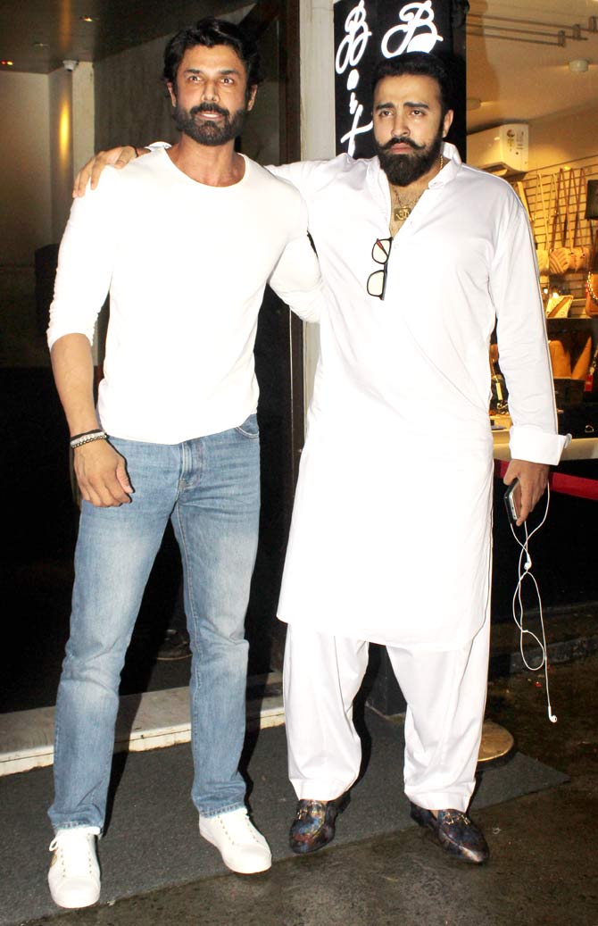 Squad's producer Nilesh Sahay, a close friend of Sanjay Dutt, posed for the paparazzi while exiting the party, hosted by Rinzing Dengzongpa.