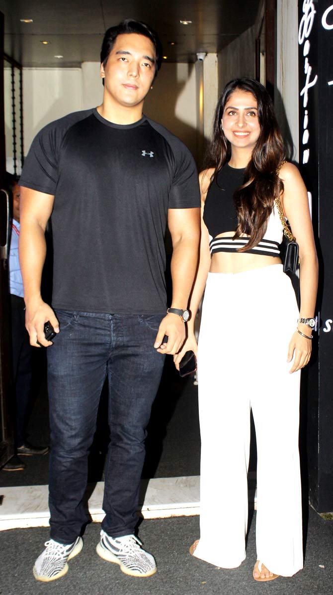 Danny Dengzongpa's son Rinzing hosted a dinner for the team of his debut film Squad. In picture: Rinzing poses with his Squad co-star Maalvika Raaj. Squad is an action-thriller and Maalvika Raaj, who played the young Kareena Kapoor's character, Poo, in Kabhi Khushi Kabhie Gham, plays a sniper in the film, named Aria.