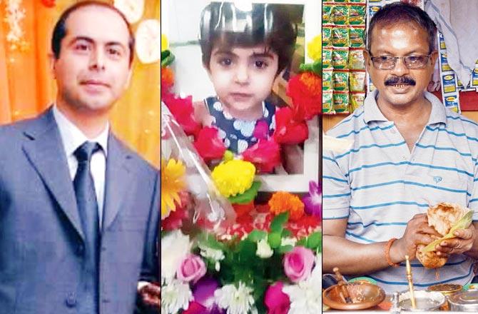 (From left) Anil Chugani, Shanaya Hathiramani and Ashok Bhardwaj, an eyewitness, who has been running a paan-shop in Colaba next to Ashok Apartments for the last 27 years