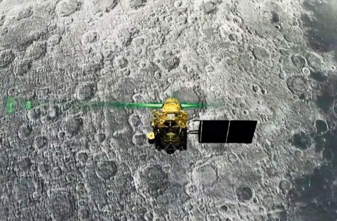 This screen grab taken from a live webcast by Indian Space Research Organisation (ISRO) on Friday, September 6 shows Vikram Lander before it was supposed to land on the Moon