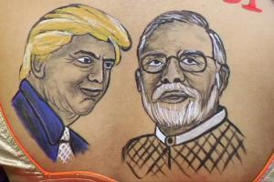 Navratri: Surat women flaunt body paint tattoos featuring Modi,Trump