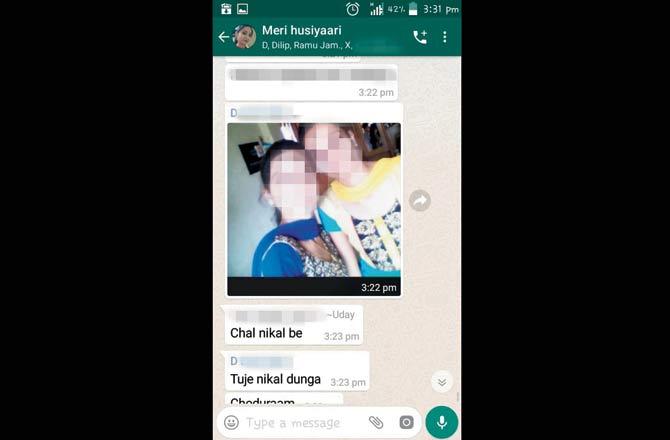 A screenshot of the WhatsApp group, where Jain allegedly shared the pictures