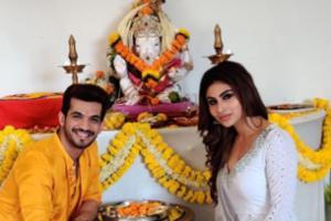 Mouni Roy, Drashti Dhami at Arjun Bijlani's home for Ganeshotsav