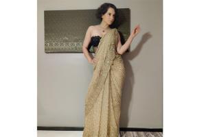 See Photo: Kangana Ranaut nails the golden saree look like a Queen