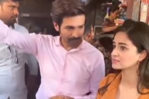 Ananya Panday refuses tea at local stall; Kartik Aaryan scolds her