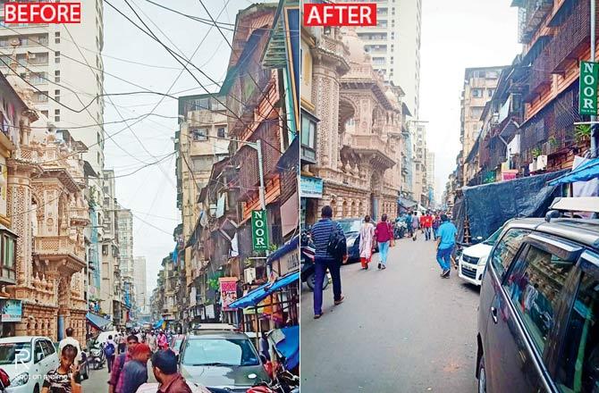 The cable wire-free stretch at Nagdevi Street in Masjid Bunder earlier this month