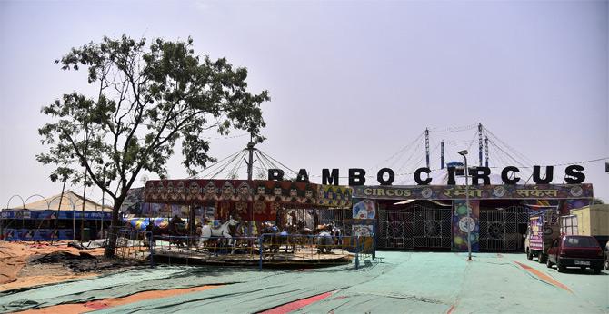 In photo: The Rambo Circus set paints a deserted look at Airoli's Kadi Maidan.