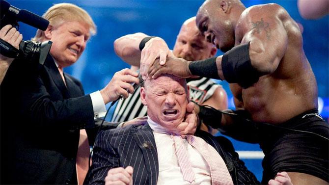 At WrestleMania 23 Bobby Lashley faced Umaga in a Hair vs. Hair Battle of the Billionaires match with Donald Trump and Vince McMahon on each superstar's side respectively. Lashley won which led to McMahon going bald.