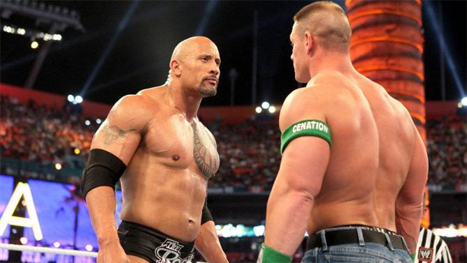 The Rock vs. John Cena at WrestleMania XXVIII! The first-ever WrestleMania match that was decided a whole year prior. This was the biggest match in WWE history. The Rock went on to defeat John Cena