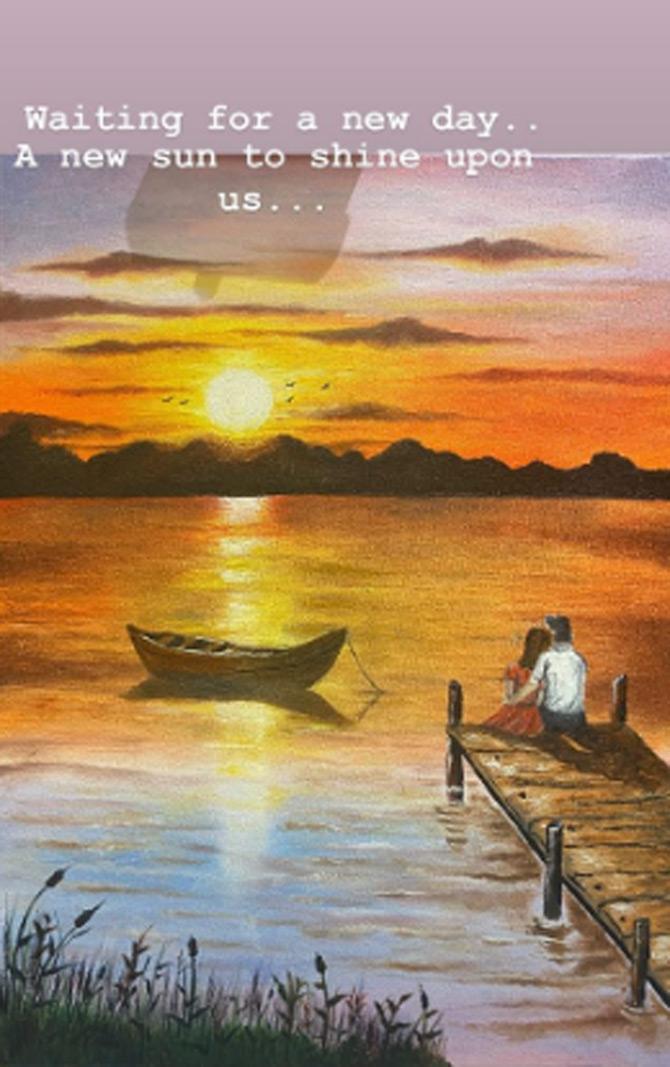 Although quarantined, Nusrat is still optimistic that the coronavirus crisis would be over soon and we all would see a new world. Thinking of a positive tomorrow, Nusrat shared this beautiful painting which she painted and captioned it: Waiting for a new day...A new sun to shine upon us.