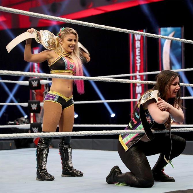 Alexa Bliss and Nikki Cross showed their chemistry was better than that of Asuka and Kairi Sane. Nikki hit the Crossover on Sane after which Alexa Bliss hit Twisted Bliss to earn the victory and the tag team titles.