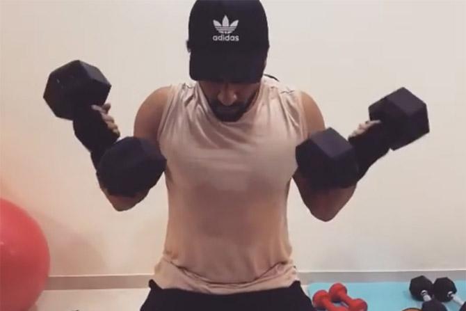 Vicky Kaushal shared this video of him working out at home. Though quarantined, Vicky and brother Sunny Kaushal aren't missing out on their daily workout. Vicky also shared another photo of his set of dumbbells and wrote, 