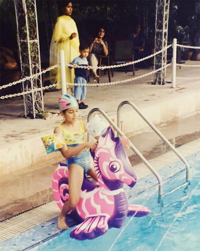 In one of the throwback pictures shared by this mommy had a little Mira sitting on a seahorse. Well, her caption did make sense to all the '90s kids out there. 