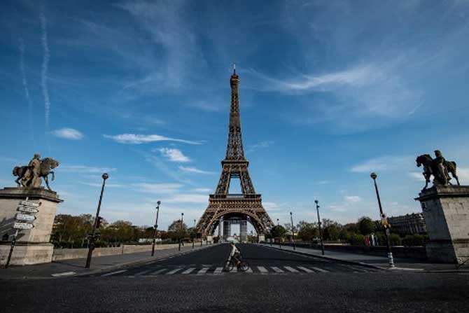 Eiffel Tower- Paris
The Eiffel Tower in Paris has been wearing a deserted look amid the nationwide lockdown. Paris and other cities in France have already closed public parks and gardens as part of the lockdown, people who wish to step out should carry a document justifying any excursion from the home.