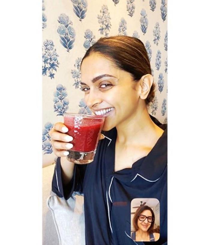 The celebrity nutritionist did not let her work suffer amid lockdown and e-consulted Bollywood actress Deepika Padukone. Deepika Padukone was seen smiling as she sipped a glass of juice. 