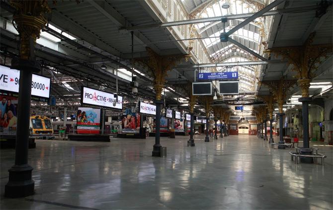 In photo: Chhatrapati Shivaji Maharaj Terminus paints a deserted look amid lockdown.