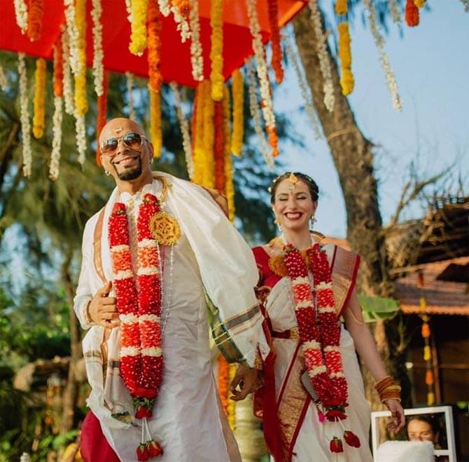 After proposing to her atop the Table Mountain in Cape Town, South Africa and Raghu Ram got engaged to Natalie Di Luccio in August 2018. The couple got married on December 12, 2018, in Goa in a traditional South Indian wedding, with their close friends and family in attendance.