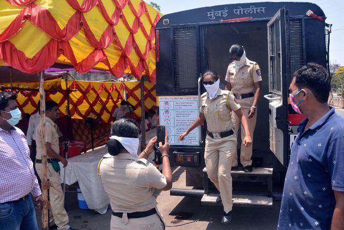 Mumbai Police deployed their first mobile sanitisation van to protect policeman who are monitoring the street of Mumbai as they face Corona virus at LBS road in Ghatkopar.