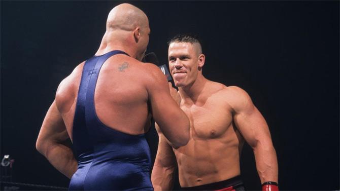 On June 27, 2002, John Cena made his WWE main roster debut when he challenged Kurt Angle to a match, but lost.