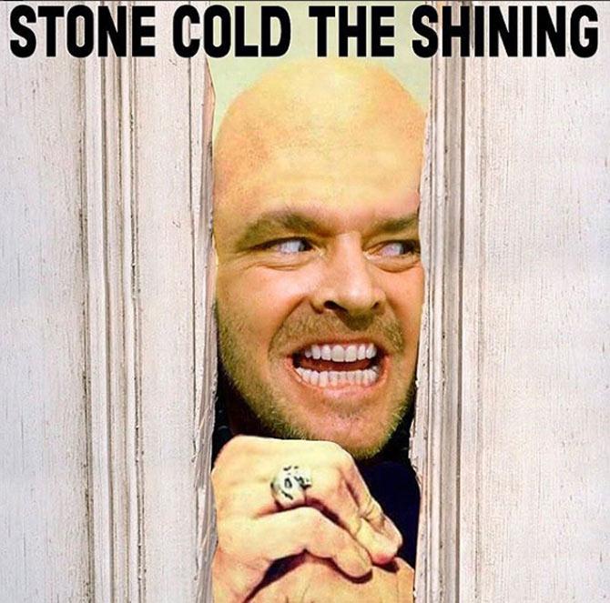In this photo, John Cena adds Jack Nicholson's famous expression from the Stanley Kubrick horror film 'The Shining' and titled it Stone Cold The Shining