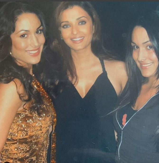 Nikki Bella wrote: A flashback to 2007 when @thebriebella and I went to Mumbai, India for 11 days to film a commercial with @aishwaryaraibachchan_arb we fell in love with India.
In picture: the Bella twins are seen posing along with Bollywood star Aishwarya Rai Bachchan 