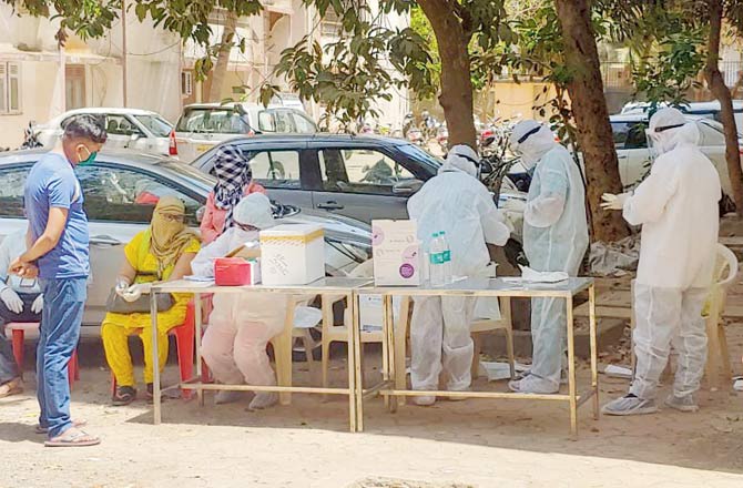 Police personnel and their families, were tested for Coronavirus at a Borivli staff quarter on Tuesday