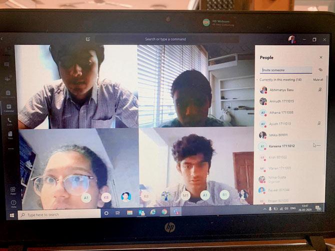 Students of Dhirubhai Ambani school during an online class