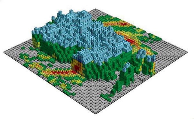 A 3D model of the precipitation data from Hurricane Irma made with LEGO. Pic/NASA.gov