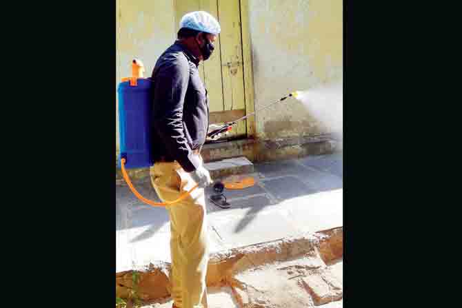 Habib sanitises an area in Aurangabad during lockdown