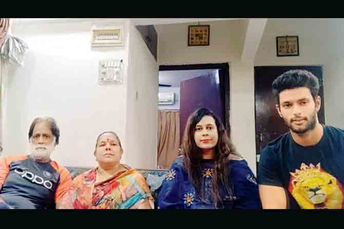 All-rounder Shivam Dube (right) with father Rajesh, mother Madhuri  and sister Pooja at their Andheri East residence on Saturday