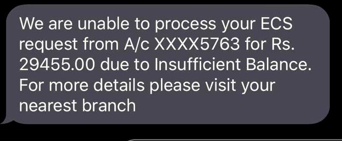 The message the popular rapper received from his bank about the deduction attempt of over Rs 29,000 from his account