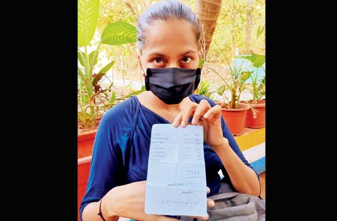 Ritika Pai shows the bill from a Goregaon shop where she was allegedly overcharged