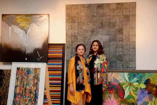 Kalpana Shah with daughter Sanjana at Worli’s Gallery Tao Art Gallery. Since their residence is in the same building as the gallery, weekly checks on the inventory have been possible. PIC/ATUL KAMBLE