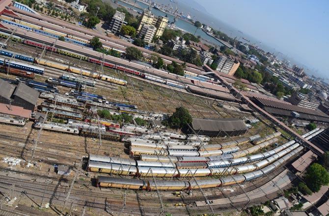 A picture of outstation trains parked at CSMT on March 23. Pic/Suresh Karkera