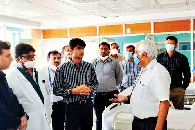 Suhas Yathiraj visits Sharda Hospital, Greater Noida with medical experts on Monday
