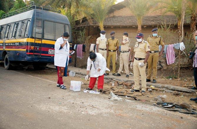 Forensic experts test material escaping villagers left on the road