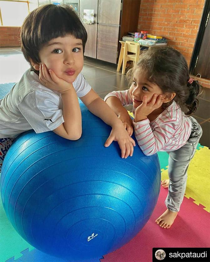 Taimur Ali Khan and Inaaya Naumi Kemmu: Kareena Kapoor re-shared the picture of her son Taimur and niece Inaaya's picture, clicked by the latter's mom Soha Ali Khan at her residence. Bebo had a quirky caption to this picture. She wrote: Inni wondering how Tim got that pout! Malaika Arora commented on the picture, saying, 