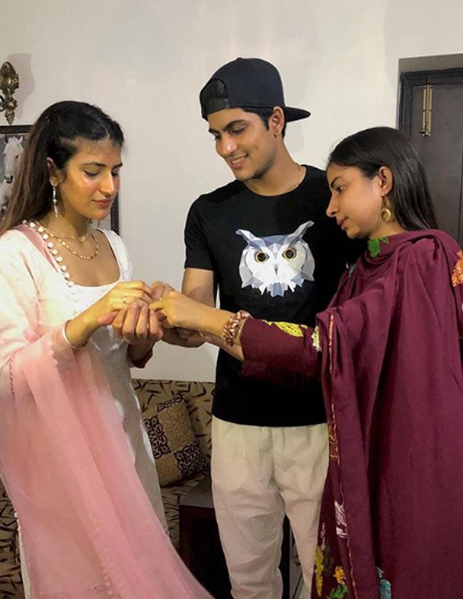 India's upcoming cricketer Shubman Gill also took to Instagram to post a few photos along with his sisters Shahneel and Simran celebrating Raksha Bandhan