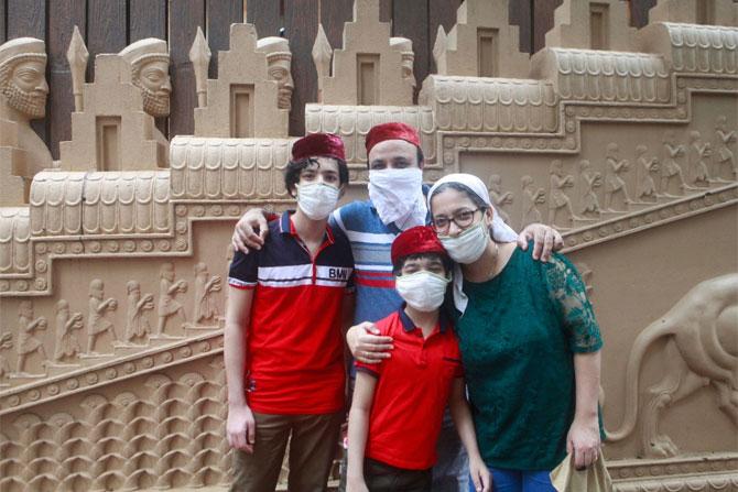 Mumbaikars celebrated Parsi New Year on Sunday by greeting each other Navroz Mubarak!
In photo: A Parsi family visits the community prayer hall on the occasion of Navroz!