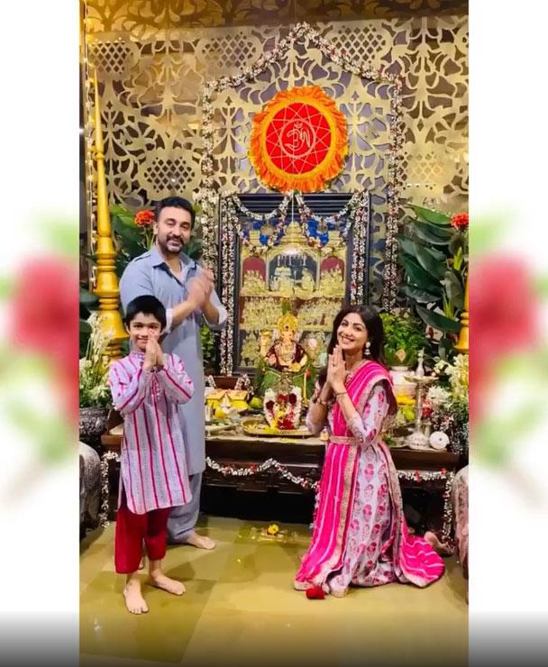 Unlike every year, Shilpa Shetty Kundra kept it low-key this Ganesh festival season. Despite the virus scare, Shilpa ushered the idol of the deity home on Thursday, adhering to safety guidelines. This year will also mark daughter Samisha's first-ever Ganesh celebration in the Kundra family. 