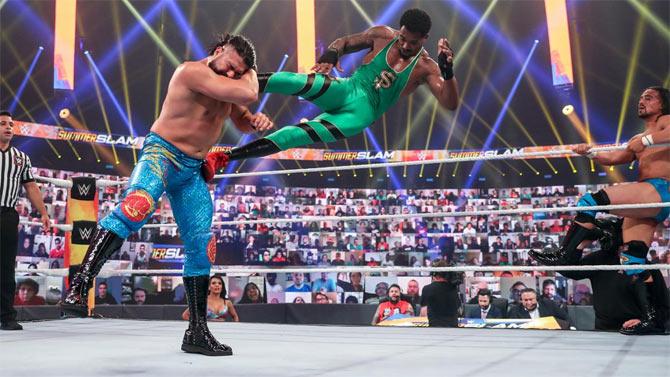 The Street Profits (Angelo Dawkins and Montez Ford) successfully defended their Raw tag team titles in their match against Angel Garza and Andrade after the latter was distracted following their manager Zelina Vega being injured at ringside.