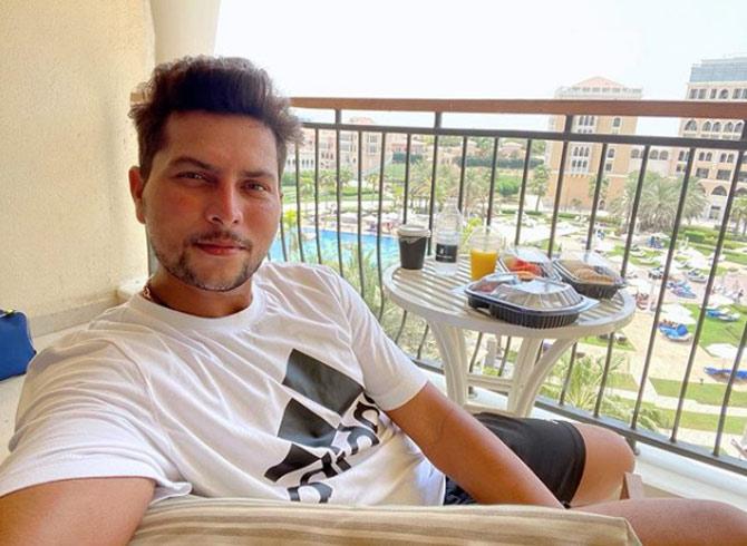 KKR's all-rounder bowler Kuldeep Yadav seems to be soaking making the most of his chill time with this photo of him chilling during breakfast at The Ritz-Carlton Abu Dhabi, Grand Canal. He wrote, 