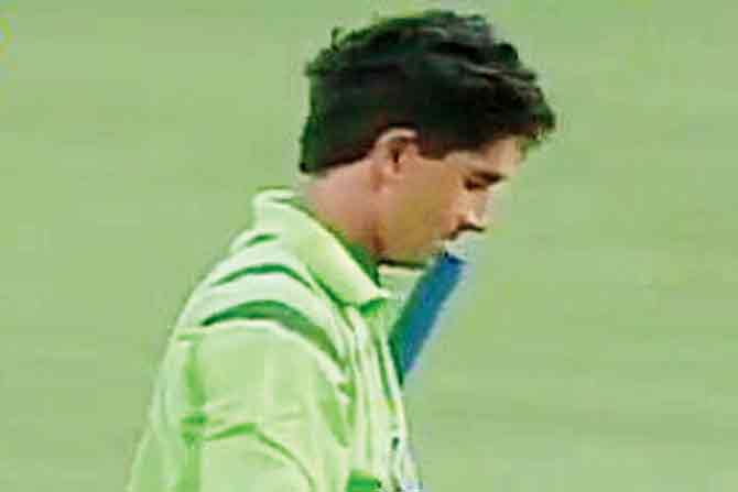 Shahid Saeed after being dismissed for three in his last ODI match against Australia at Melbourne in 1993